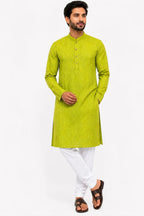 Bright Green Marble Effect Blended Cotton Men's Kurta