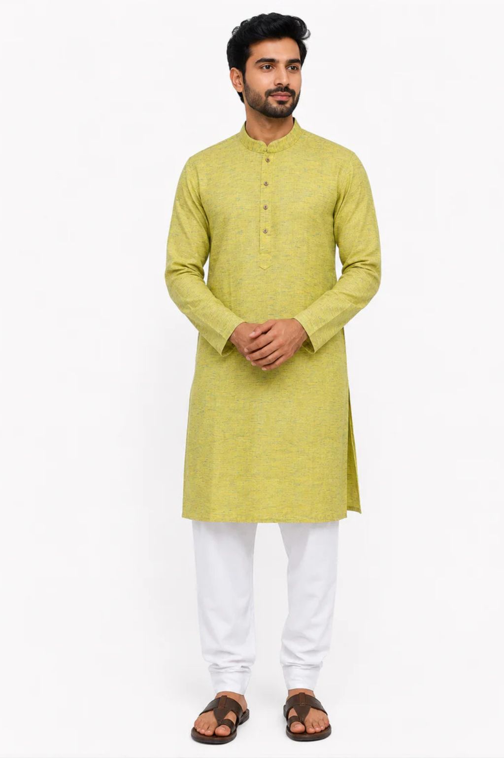 Men's Green Blended Linen Khadi Kurta – Natural Feel Ethnic Wear