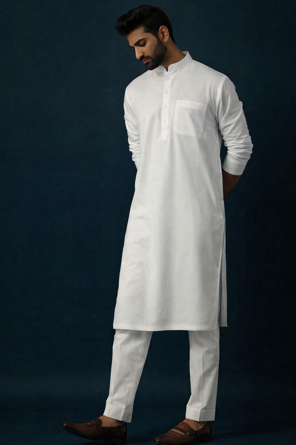 Men's White Pure Giza Satin Kurta