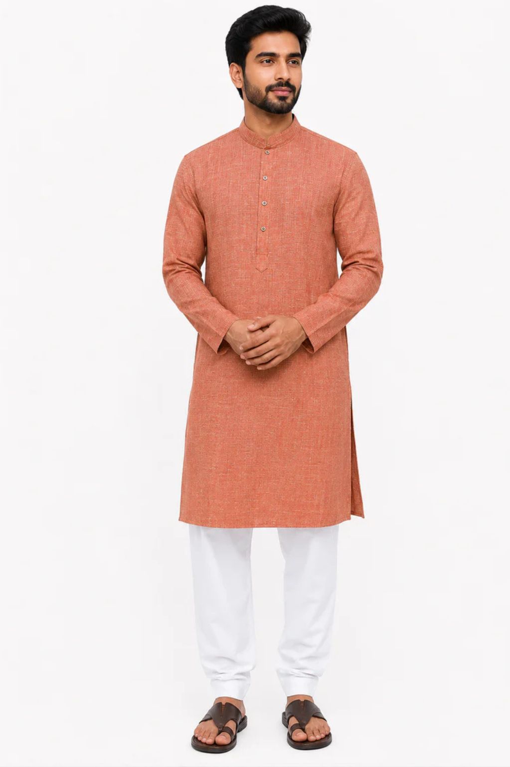 Men's Rust Blended Linen Khadi Kurta – Natural Feel