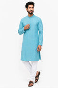 Men's Blue Blended Linen Khadi Kurta – Natural Feel Ethnic Wear