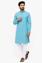 Men's Blue Blended Linen Khadi Kurta – Natural Feel Ethnic Wear