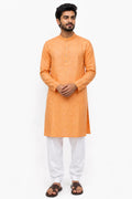 Men's Orange Blended Linen Khadi Kurta – Natural Feel Ethnic Wear