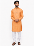Men's Orange Blended Linen Khadi Kurta – Natural Feel Ethnic Wear