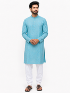 Men's Blue Blended Linen Khadi Kurta – Natural Feel Ethnic Wear
