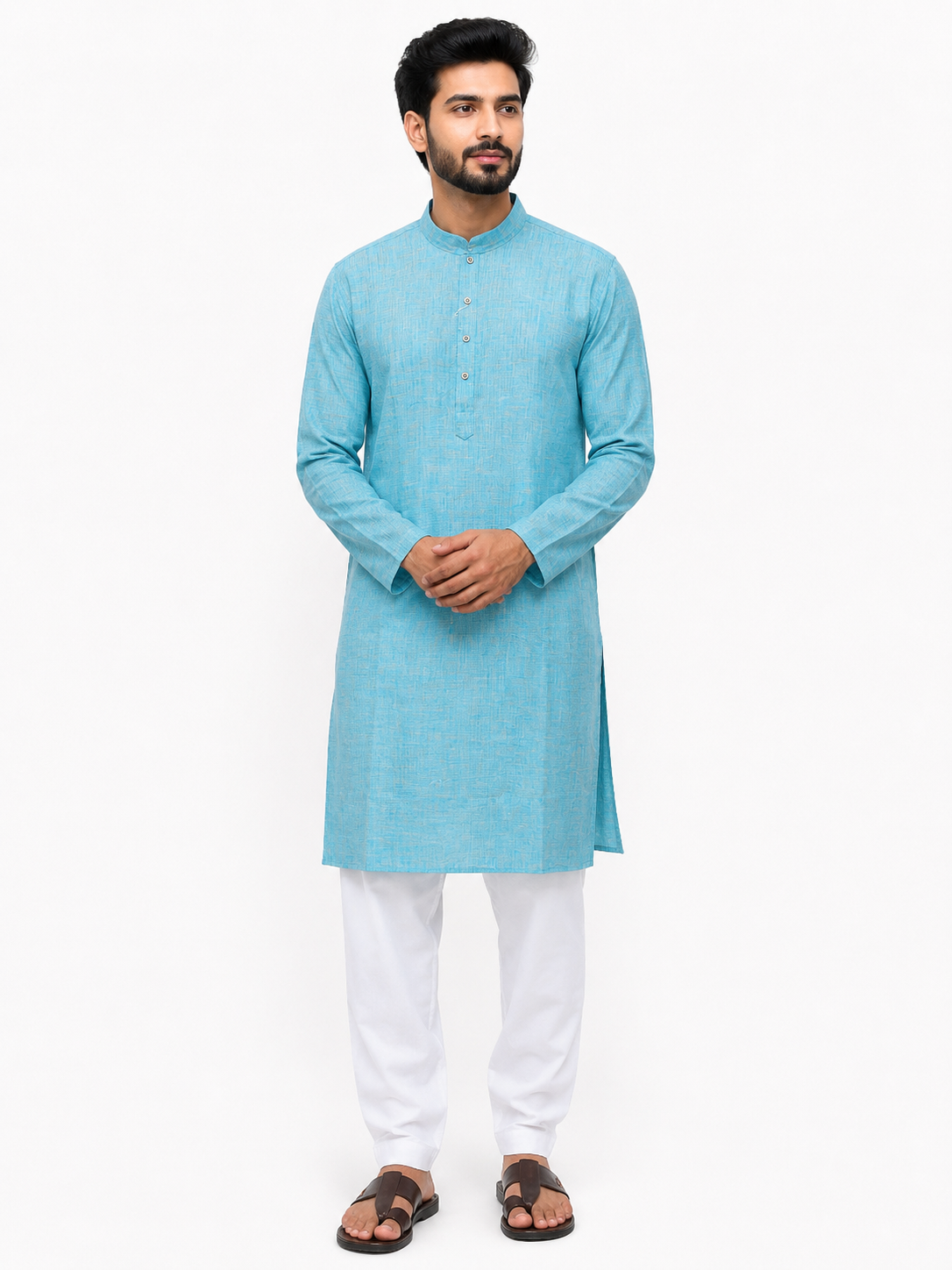 Men's Blue Blended Linen Khadi Kurta – Natural Feel Ethnic Wear