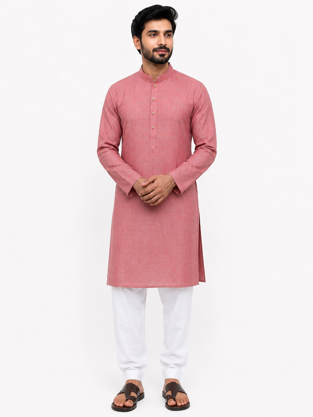 Blended Linen Khadi Natural Feel Men's Maroon Kurta