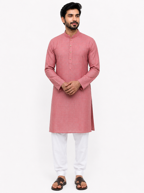 Blended Linen Khadi Natural Feel Men's Maroon Kurta