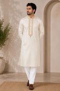 Fawn Soft Silk Jacquard Thread Work Kurta