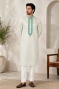 Mint Soft Silk Jacquard Thread Work Kurta
