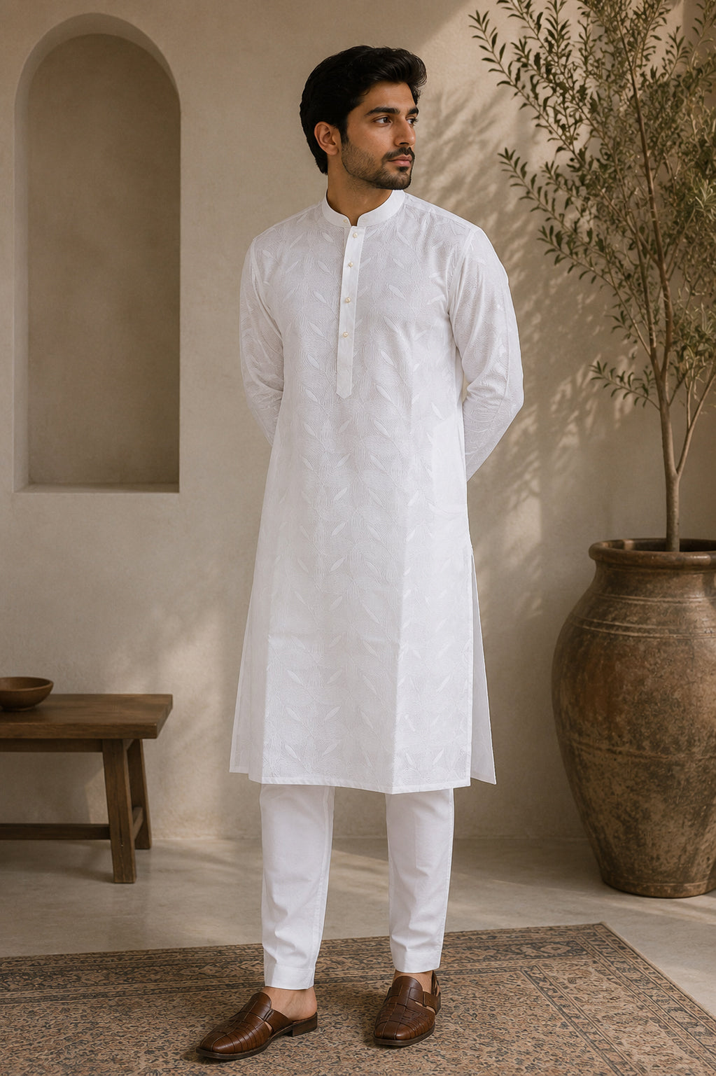 White Allover Chikankari Cotton Kurta
