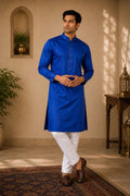 Navy Blue Diamond Satin Kurta Pant Set