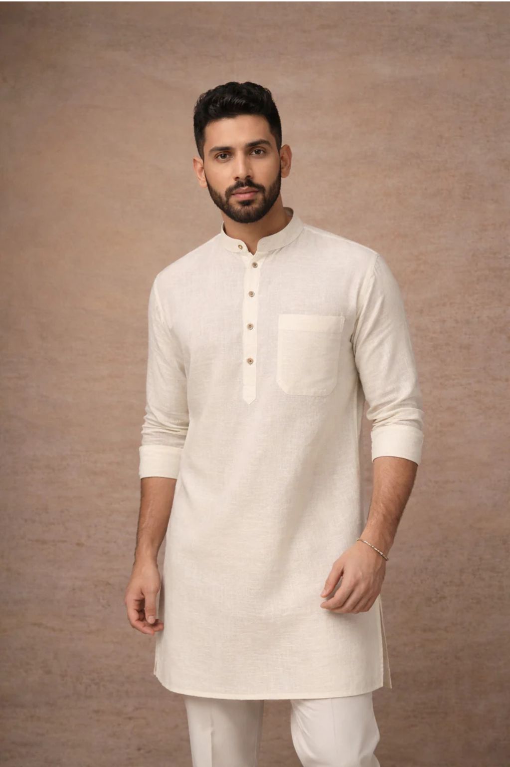 Men's Cream Pure 60 Lee 100% Linen Kurta