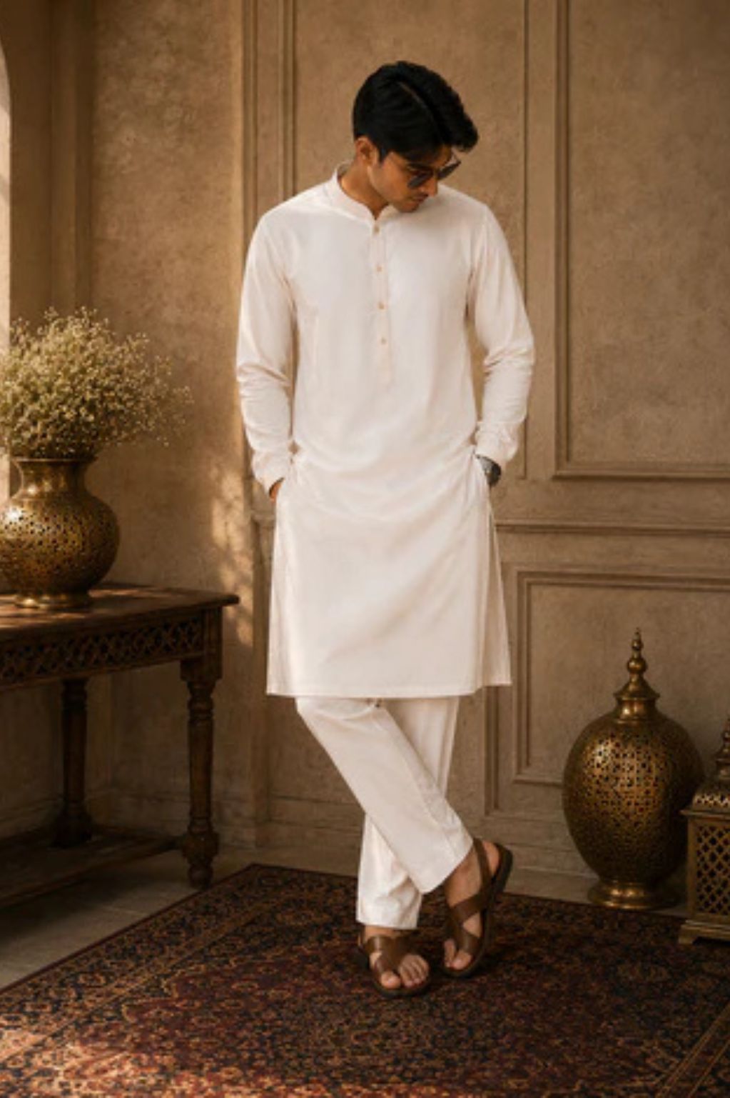 Peach Diamond Satin Kurta & Pant Set
