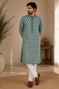 Green Ethnic Print Kurta with Sequin Work