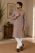 Brown Ethnic Print Kurta with Sequin Work
