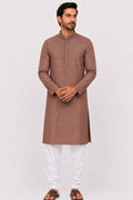 Men's Maroon Tussar Cotton Kurta with Self Checks