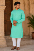 Mint Linen Cotton Slub Textured Kurta with Pant