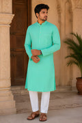 Mint Linen Cotton Slub Textured Kurta with Pant