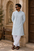 Sky Blue Lucknowi Embroidered Pastel Kurta