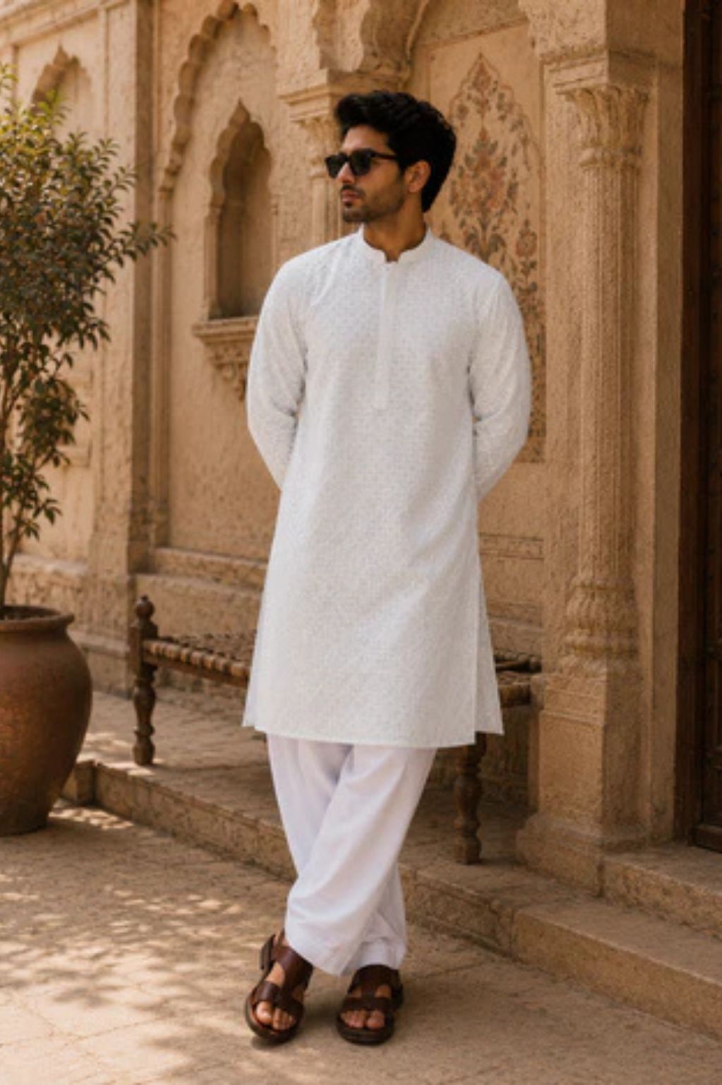 White Authentic Lucknowi Embroidered Kurta