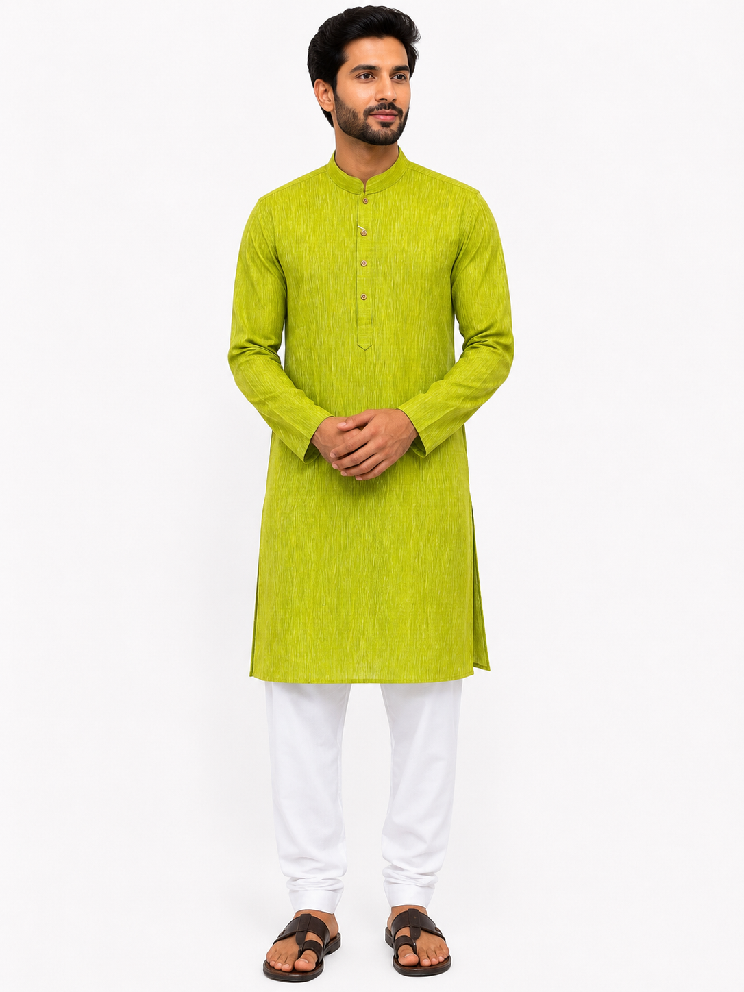 Bright Green Marble Effect Blended Cotton Men's Kurta