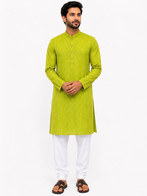Bright Green Marble Effect Blended Cotton Men's Kurta