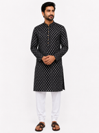 Men's Black Traditional Tilak Motif Kurta in Crispy Cotton Blend Fabric