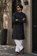 Black Lucknowi Embroidered Cotton Voile Kurta