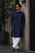 Navy Blue Lucknowi Embroidered Cotton Voile Kurta