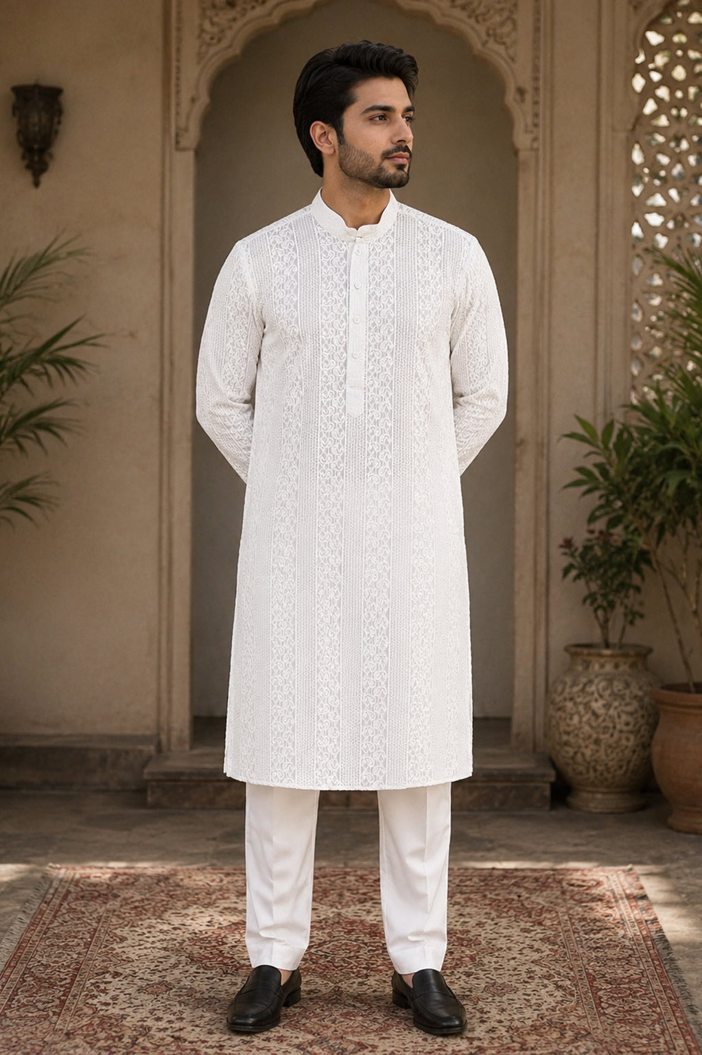 White Soft Cotton Chikankari Kurta