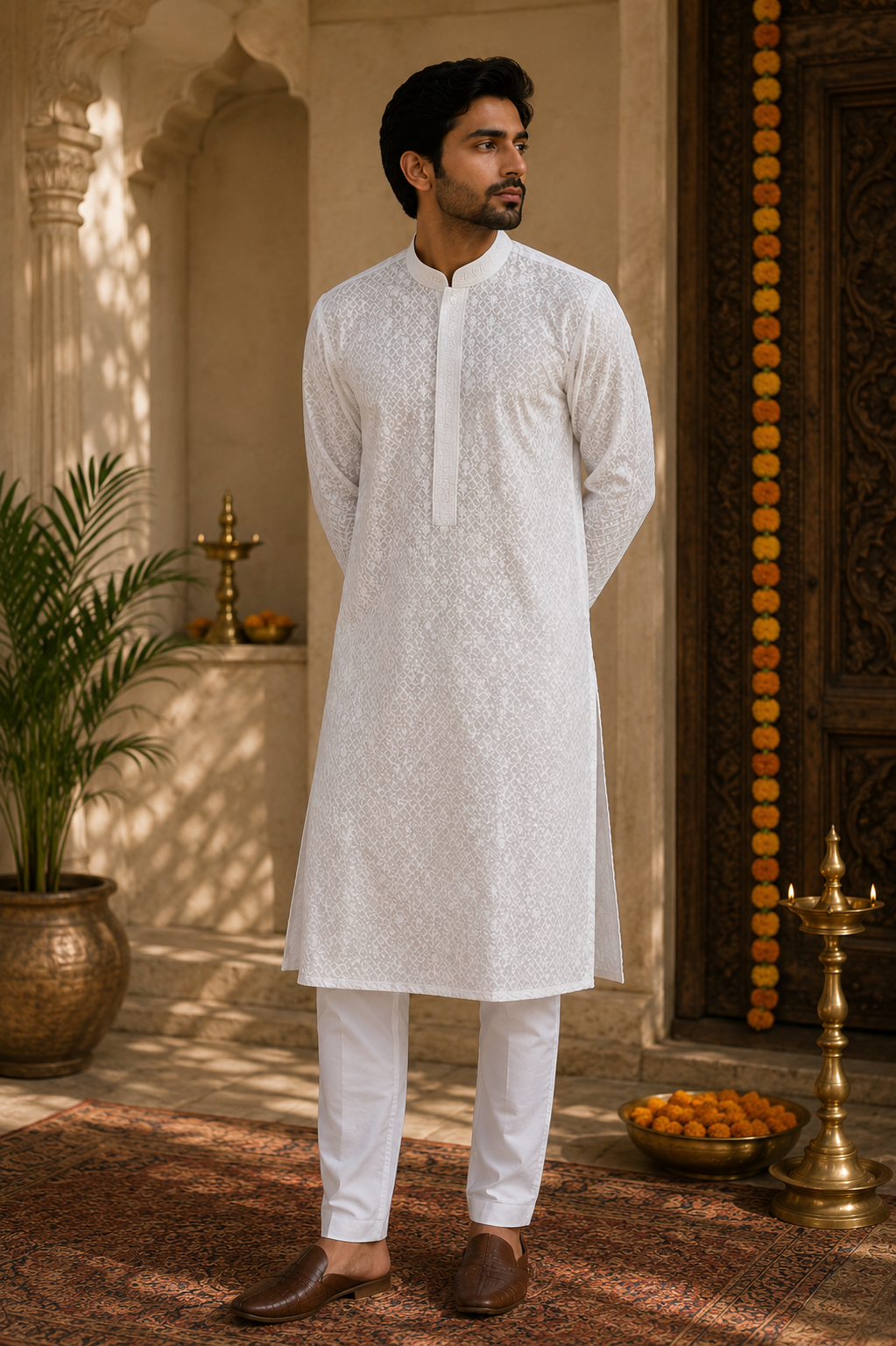 White Heritage Chikankari Cotton Kurta