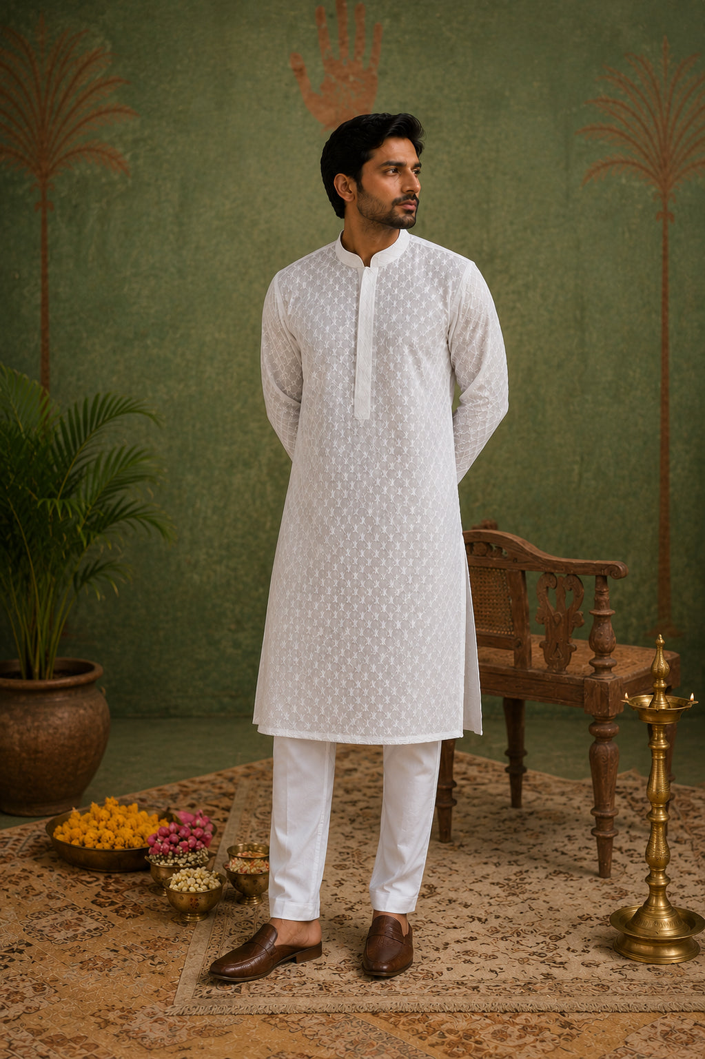 White Embroidered Soft Cotton Kurta