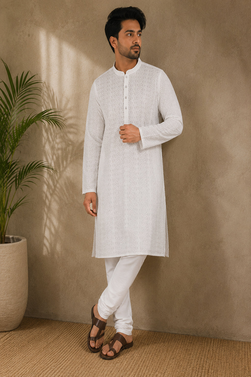 White Artisan Chikankari Cotton Kurta
