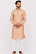 Men's Peach Jacquard Kurta with Floral Motif – Traditional Ethnic Wear