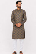 Men’s Green Jacquard Woven Leaf Pattern Kurta