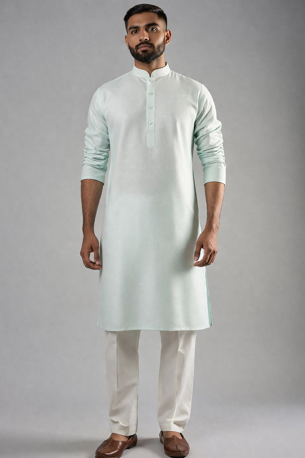 Men's Mint Pure 60 Lee 100% Linen Solid Kurta