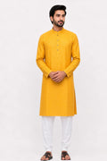 Subtle Orange Kurta with Geometric Woven Design for Men