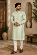 Mint Diamond Satin Kurta & Pant Set