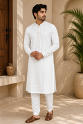 White Diamond Satin Embroidered Kurta Pant Set