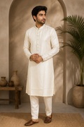 Fawn Diamond Satin Embroidered Kurta Pant Set