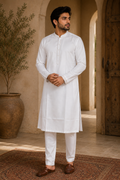 Cream Diamond Satin Kurta & Pant Set