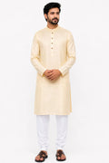 Men's Cream Art Silk Kurta with Subtle Self Design