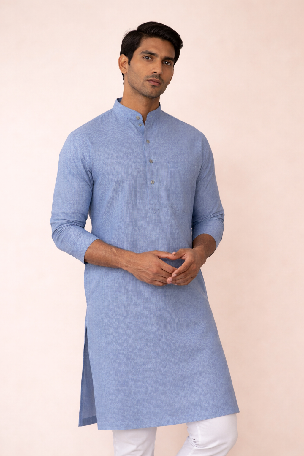 Men's Blue Pure 60 Lee 100% Linen Solid Kurta