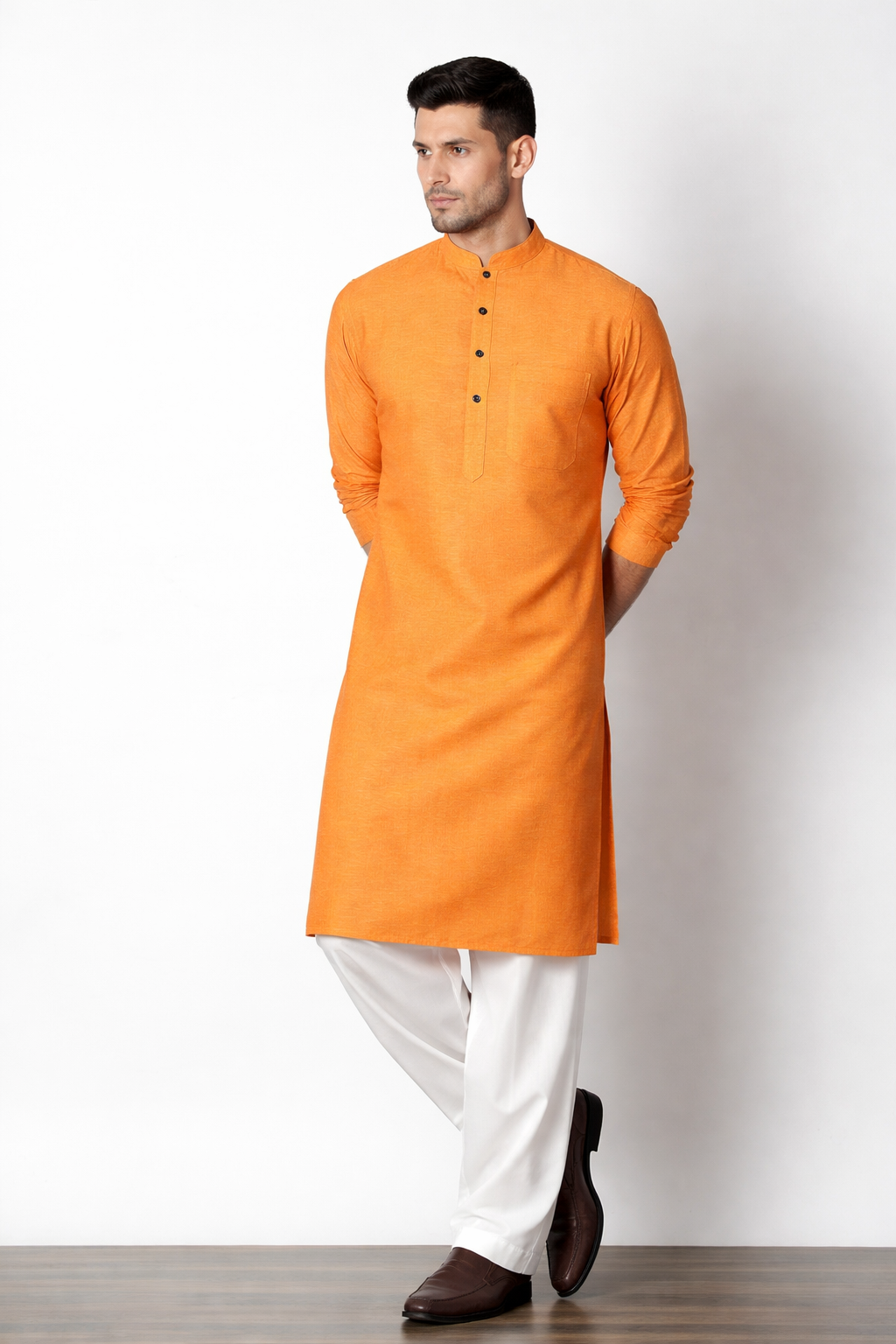 Men’s Orange 100% Pure Linen Kurta