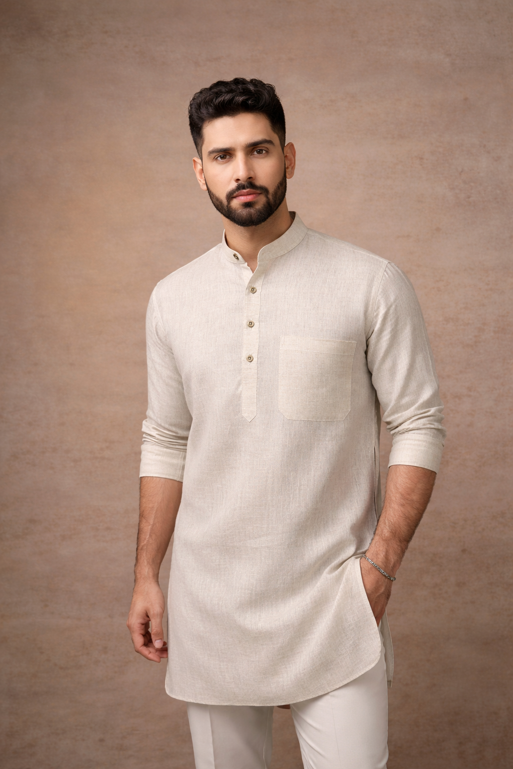 Men's Natural Pure 60 Lee 100% Linen Kurta