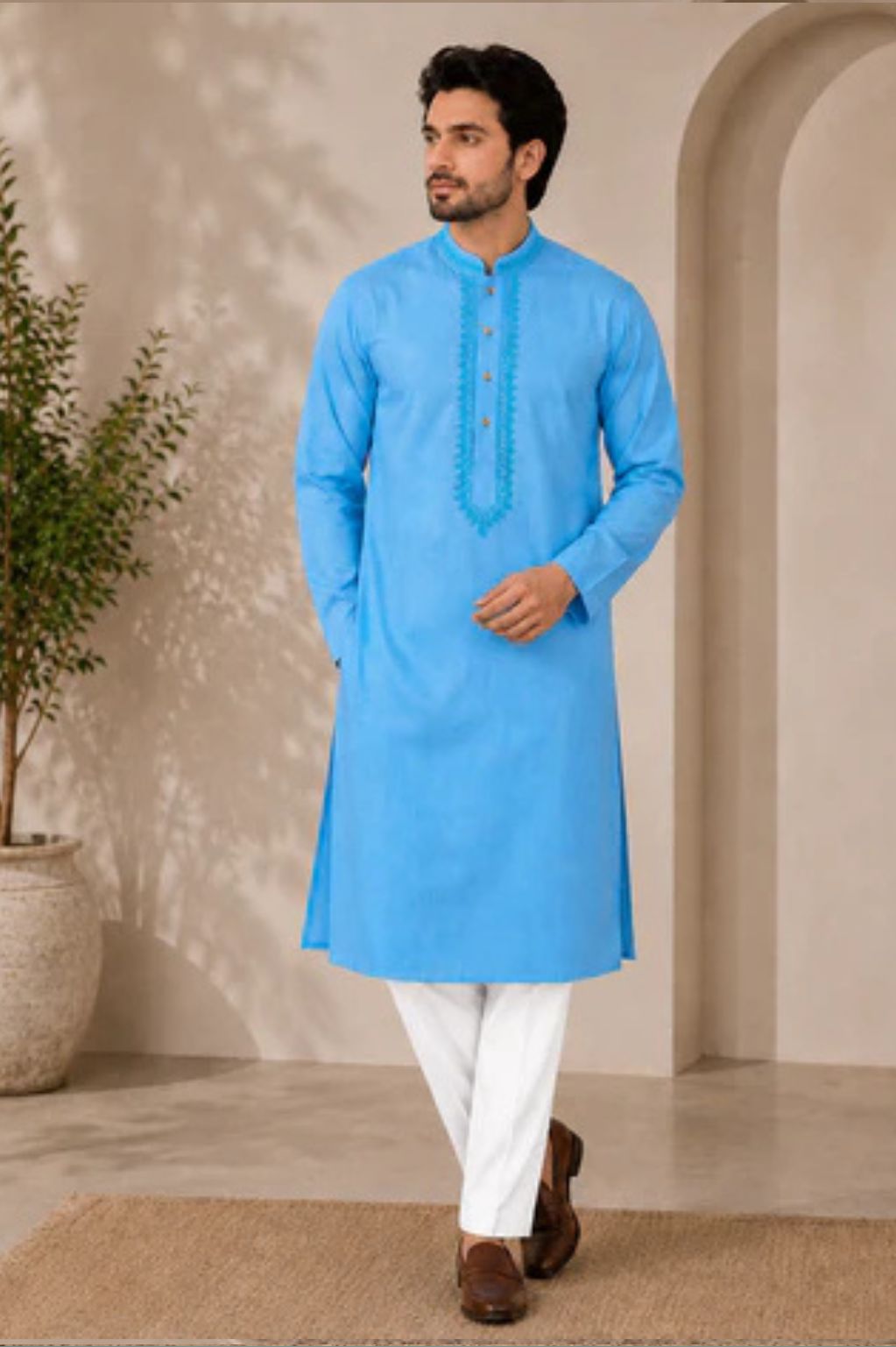 Sky Silky Soft Tone-on-Tone Embroidered Kurta