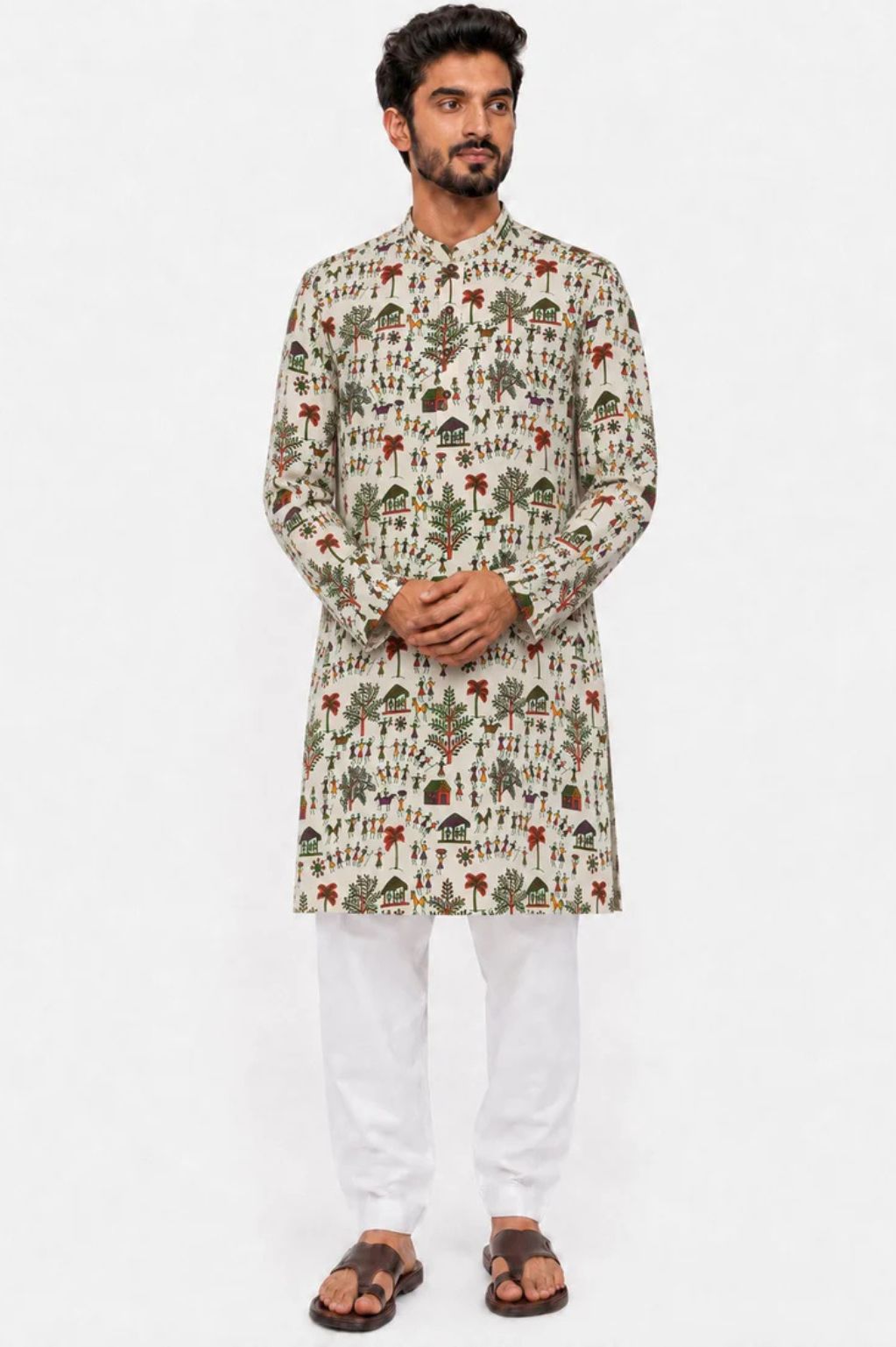 Men's Multi Color Warli Print Cotton Kurta – Ethnic Natural Cotton Fabric