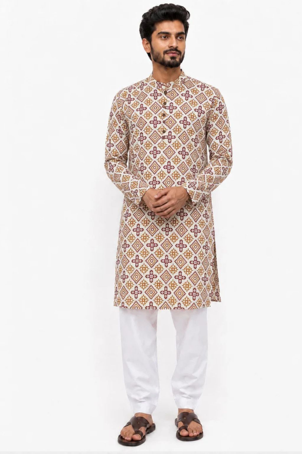 Men's Multi Print Relaxed Cotton Kurta with Khadi Feel