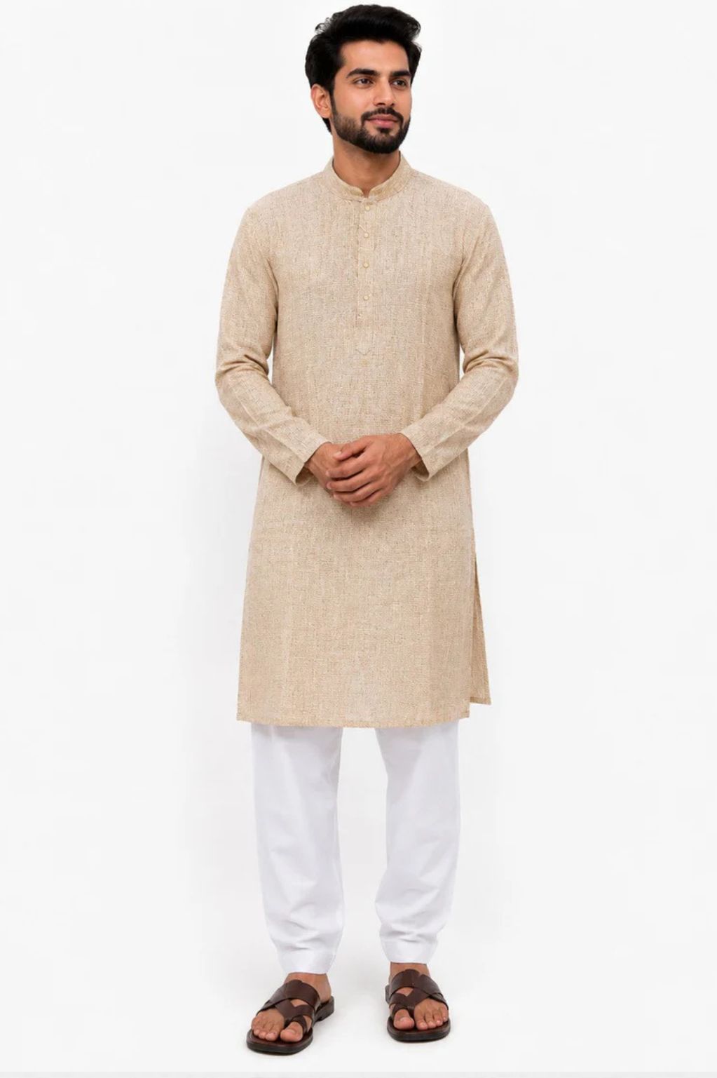 Natural Jute Textured Base Men's Kurta – Fawn Ethnic Wear